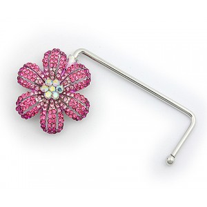 Bag Hanger - 12 PCS  - Rhinestone Flower - Fuchsia - BH-GB1290FU